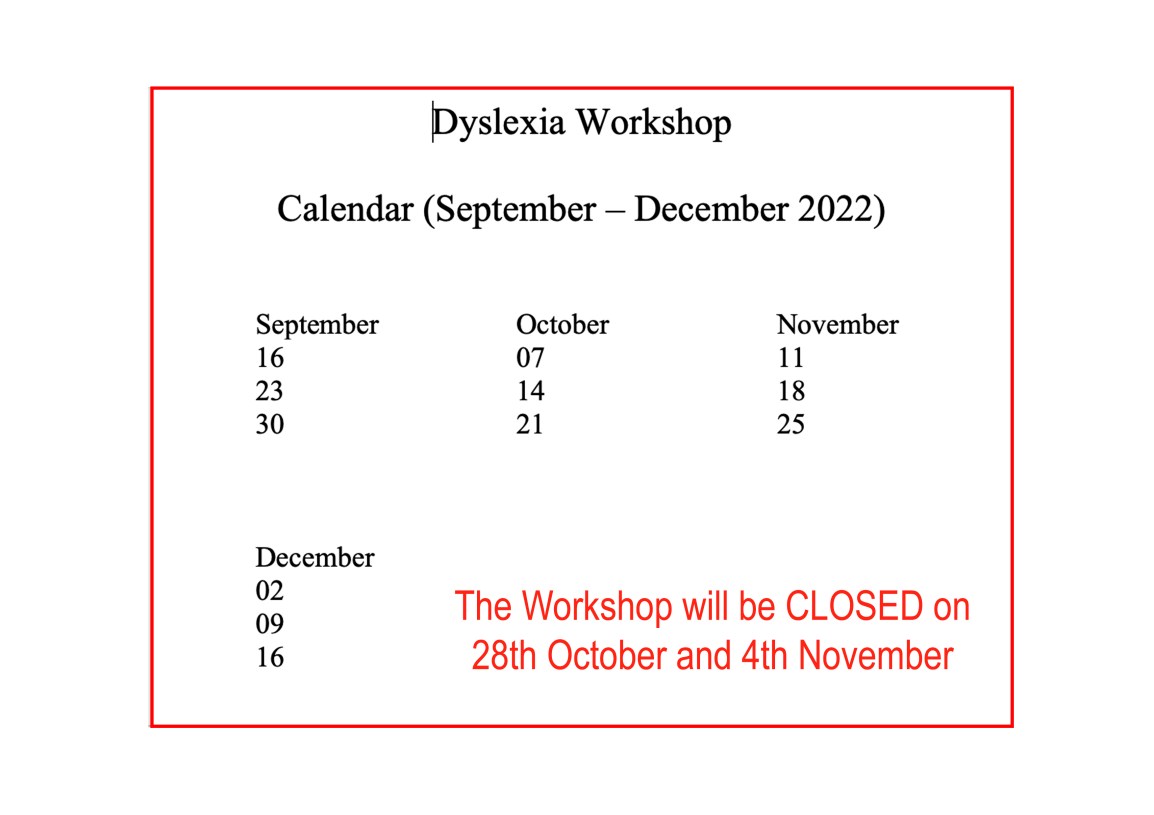 Workshop Calendar Autumn Term&nbsp;2022